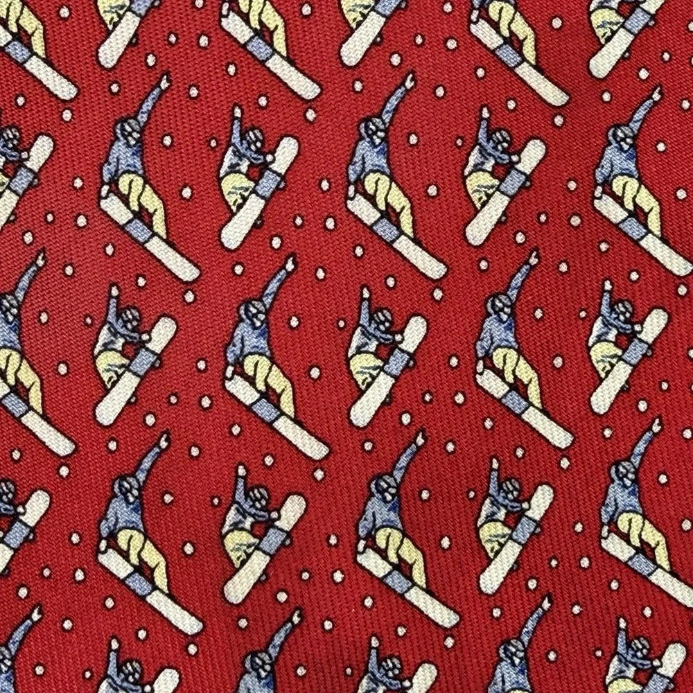 Vineyard Vines Boys Silk Tie Red Snowboarder Novelty Made USA 48x3